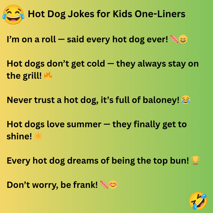 Hot Dog Jokes for Kids One-Liners